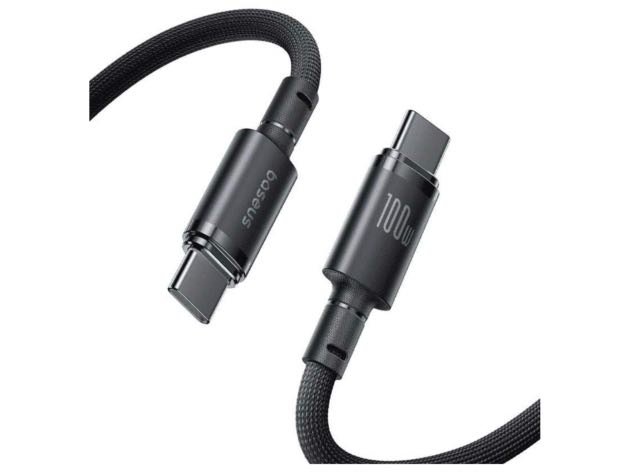 كابل شحن سريع مضفر جديد من Baseus USB-C إلى USB-C 100W 1m - أسود