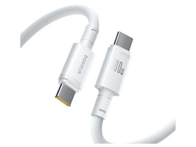 كابل شحن سريع مضفر جديد من Baseus USB-C إلى USB-C 100W 2m - أبيض
