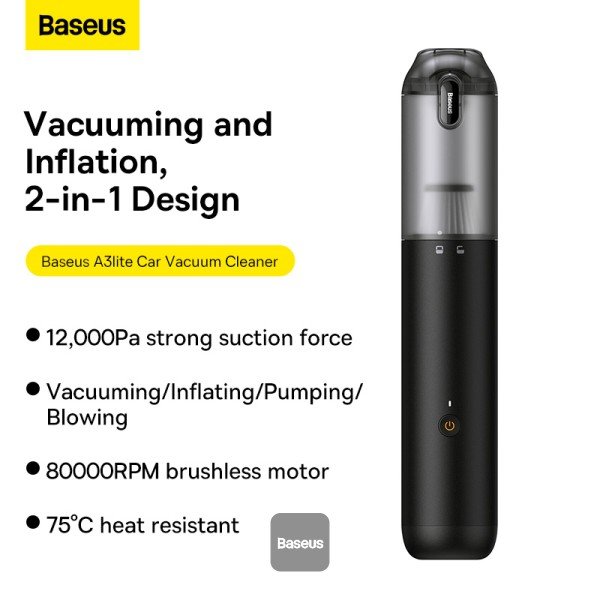 مكنسة كهربائية للسيارة Baseus A3lite (12000pa) - أسود gallery image