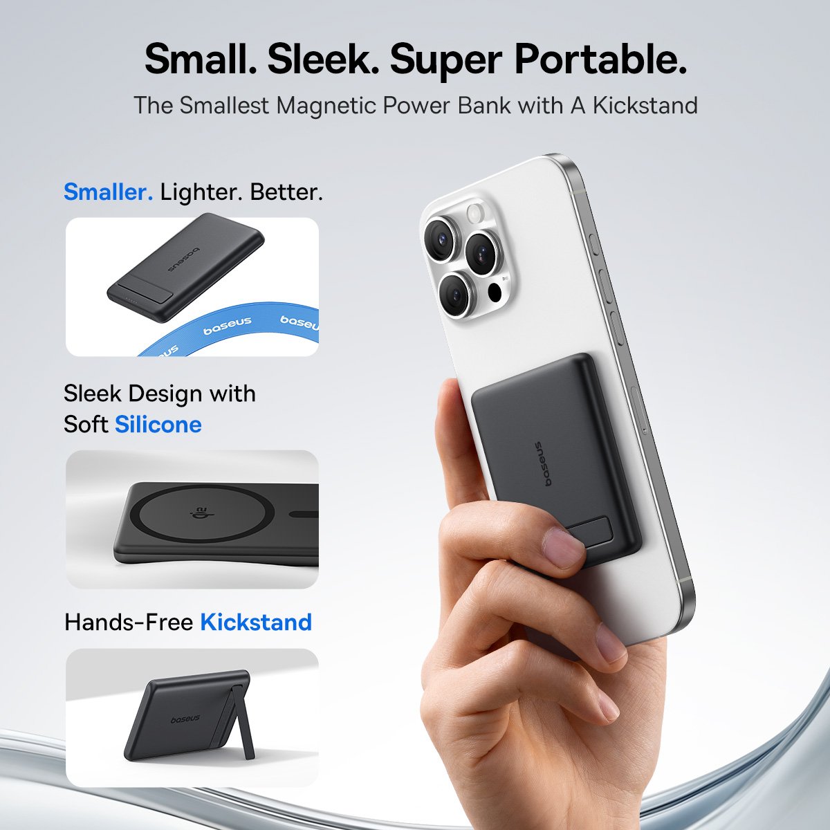 بنك الطاقة المغناطيسي Baseus PicoGo AM31 Qi2 Ultra-Mini مع Kickstand 5000mAh 20W - أسود كوني gallery image