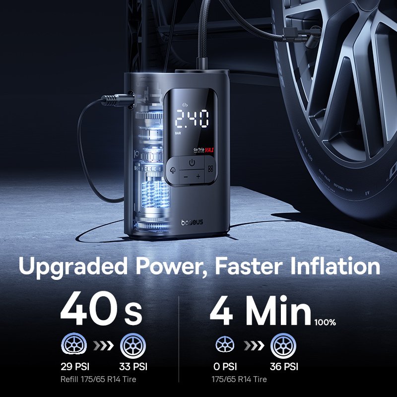 Baseus GoTrip VA1 Pro Super Mini Wired Inflator 22-Cylinder - أسود كوني gallery image