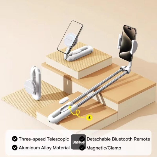 Baseus TechShot Dual-Support Phone Selfie Stick - Moon White gallery image